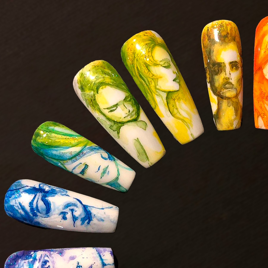 Watercolor Portraiture Nail Design by Alex Freeland on Glossary Live