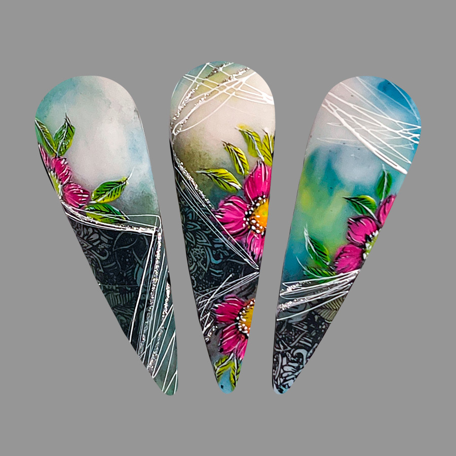 Learn an array of nail art applications and how to incoroporate multiple techniques in this fun tropical mixed media design on GlossaryLive