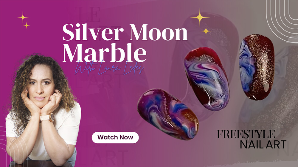 GlossaryLive Freestyle Nail Art Silver Moon Marble Laura Ledes